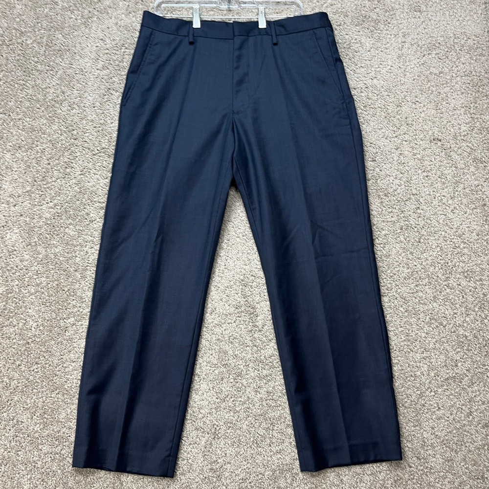 Banana Republic Dress Pants Men 34x30 Navy Blue Straight Leg Flat Front Wool EUC